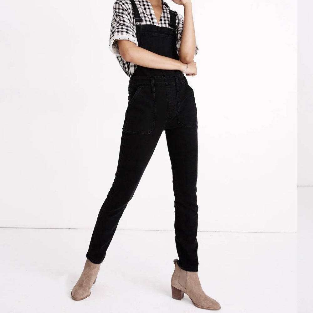 Madewell Womens Skinny Overalls Black Denim Jumpsuit XS Lunar Wash